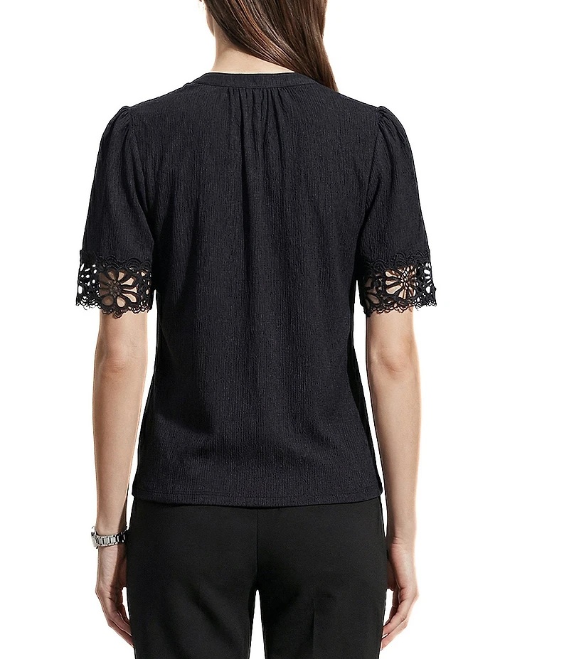 Anne Klein Flutter Sleeve V Neck Blouse With Lace Trim