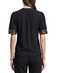 Anne Klein Flutter Sleeve V Neck Blouse With Lace Trim