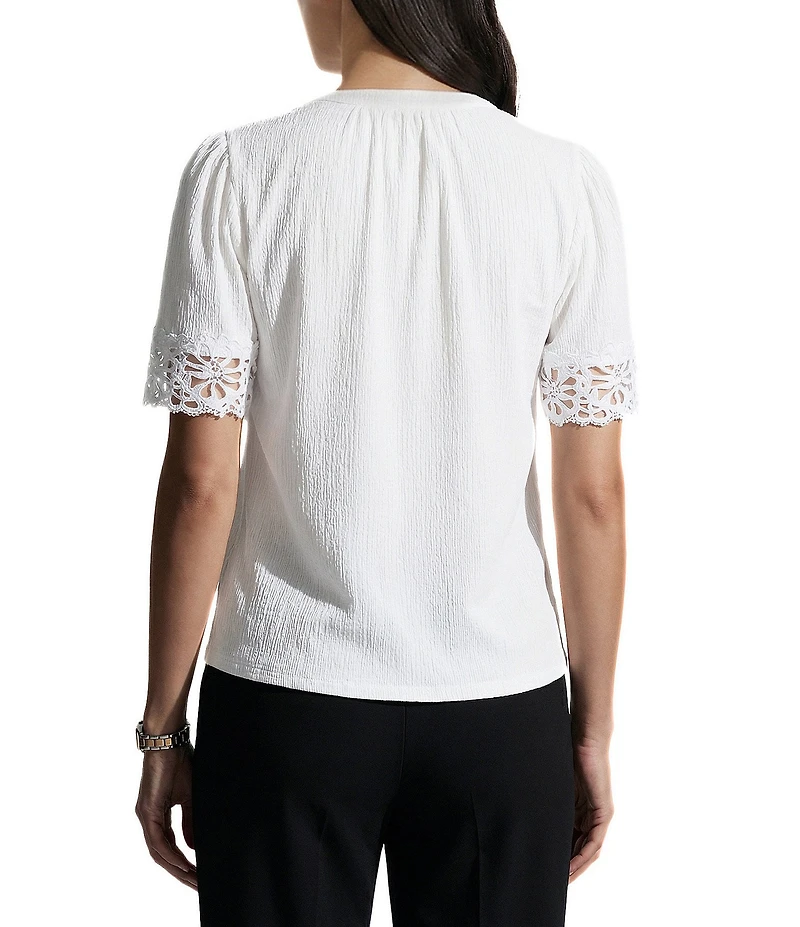 Anne Klein Flutter Sleeve V Neck Blouse With Lace Trim
