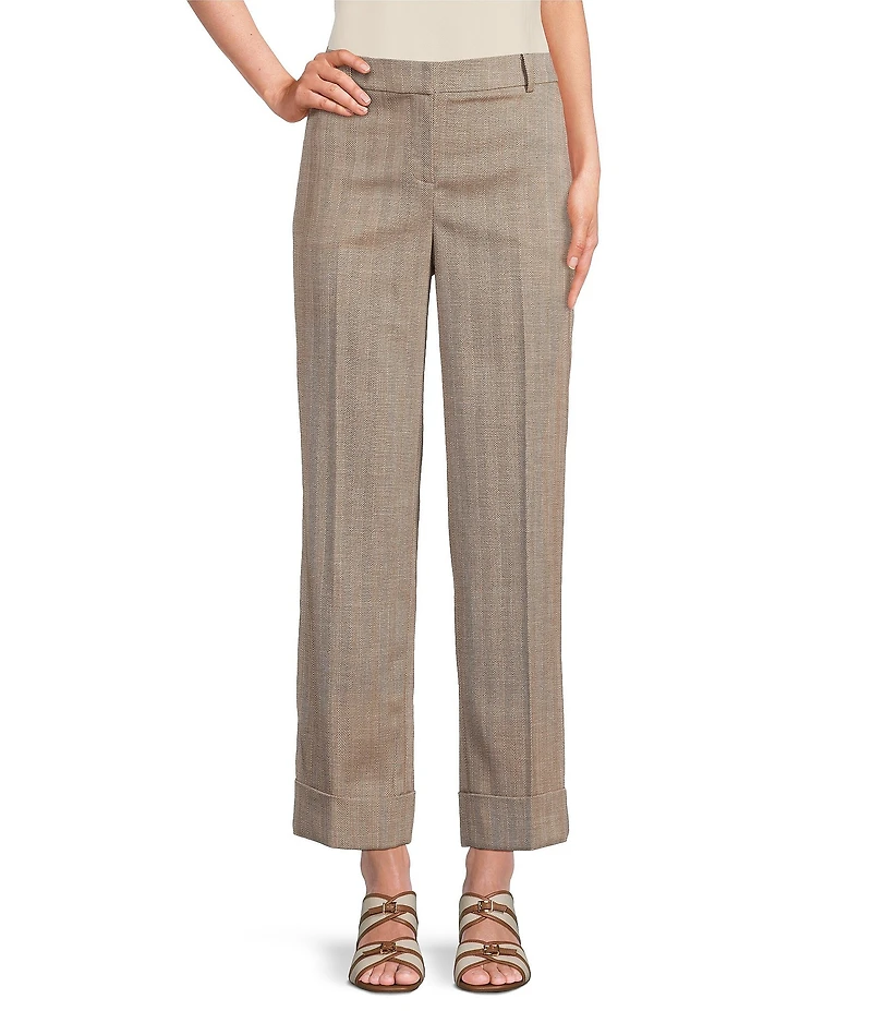 Anne Klein Fly Front Slash Pocket Cuff Ankle Herringbone Pants