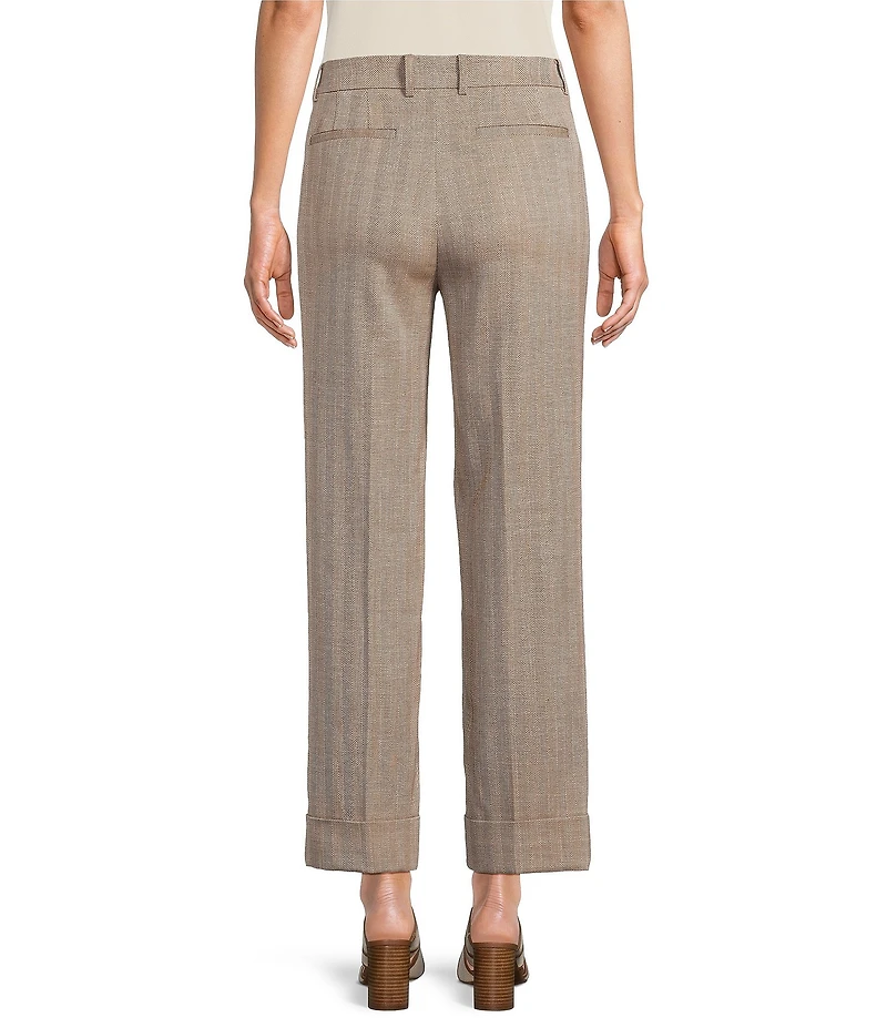 Anne Klein Fly Front Slash Pocket Cuff Ankle Herringbone Pants