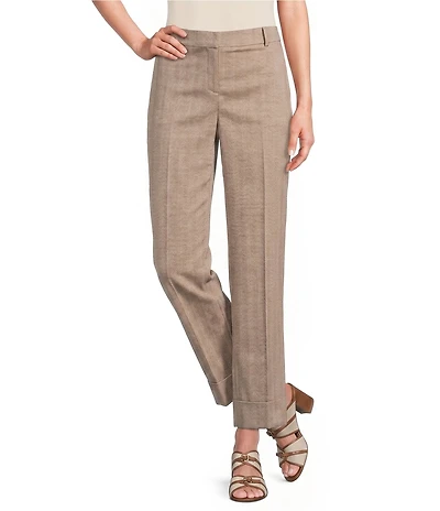 Anne Klein Fly Front Slash Pocket Cuff Ankle Herringbone Pants