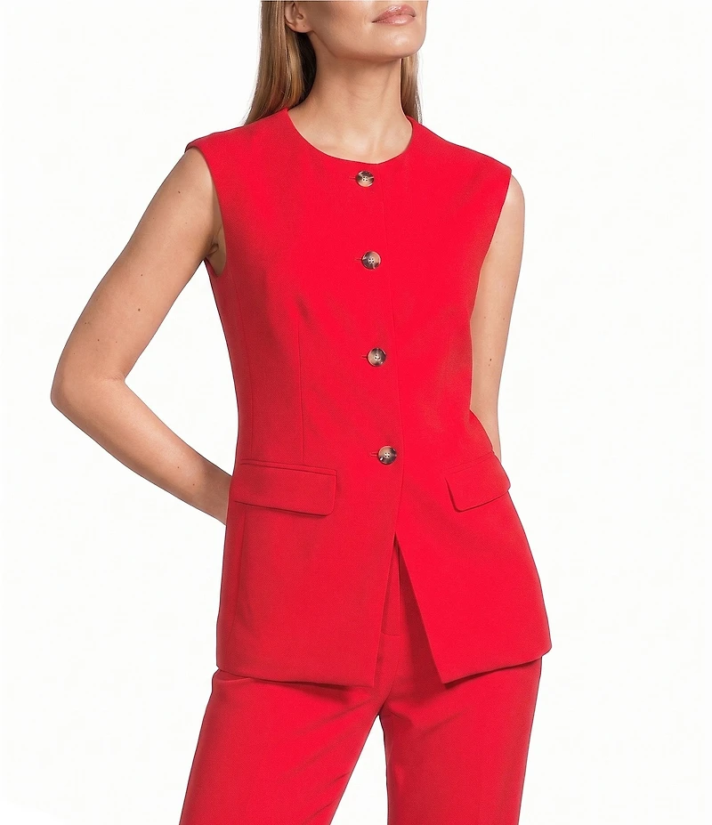 Anne Klein Four Button Vest With Flap Pockets