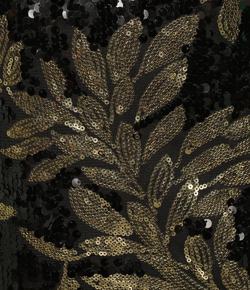 Anne Klein Gold Leaf Motif Sequin Mesh Mock Neck Sleeveless Column Dress