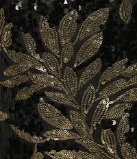 Anne Klein Gold Leaf Motif Sequin Mesh Mock Neck Sleeveless Column Dress