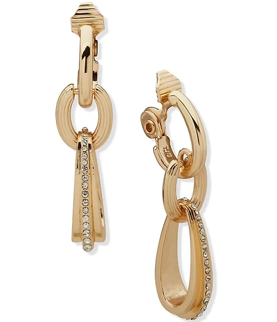 Anne Klein Gold Tone Linked Crystal Clip Linear Earrings