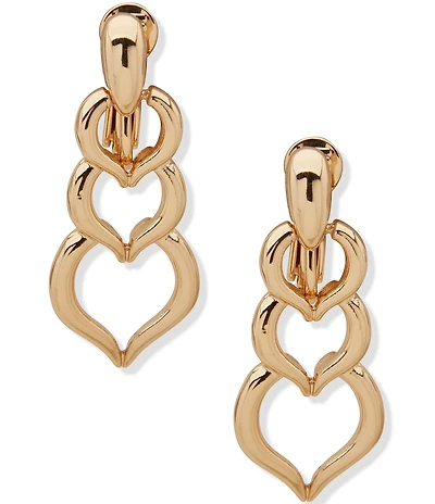 Anne Klein Gold Tone Pearl Shaped Stationed Clip Drop Earrings