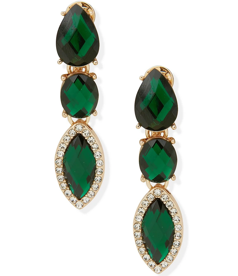 Anne Klein Gold Tone Stone Clip Linear Earrings