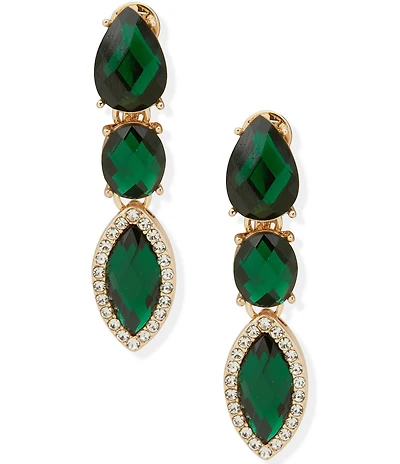 Anne Klein Gold Tone Stone Clip Linear Earrings