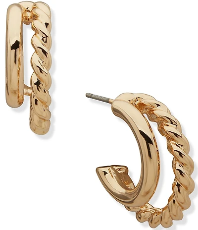 Anne Klein Gold Tone Twisted Rope C Hoop Earrings