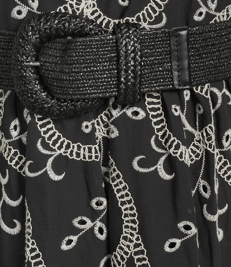 Anne Klein Halter Neck Belted Embroidered A-Line Midi Dress