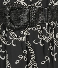 Anne Klein Halter Neck Belted Embroidered A-Line Midi Dress