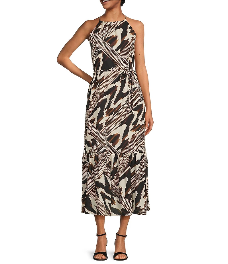 Anne Klein Halter Print Tiered Maxi Dress