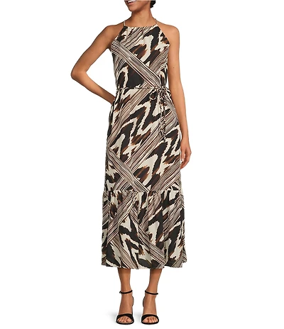 Anne Klein Halter Print Tiered Maxi Dress