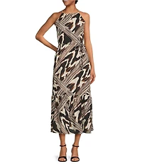 Anne Klein Halter Print Tiered Maxi Dress