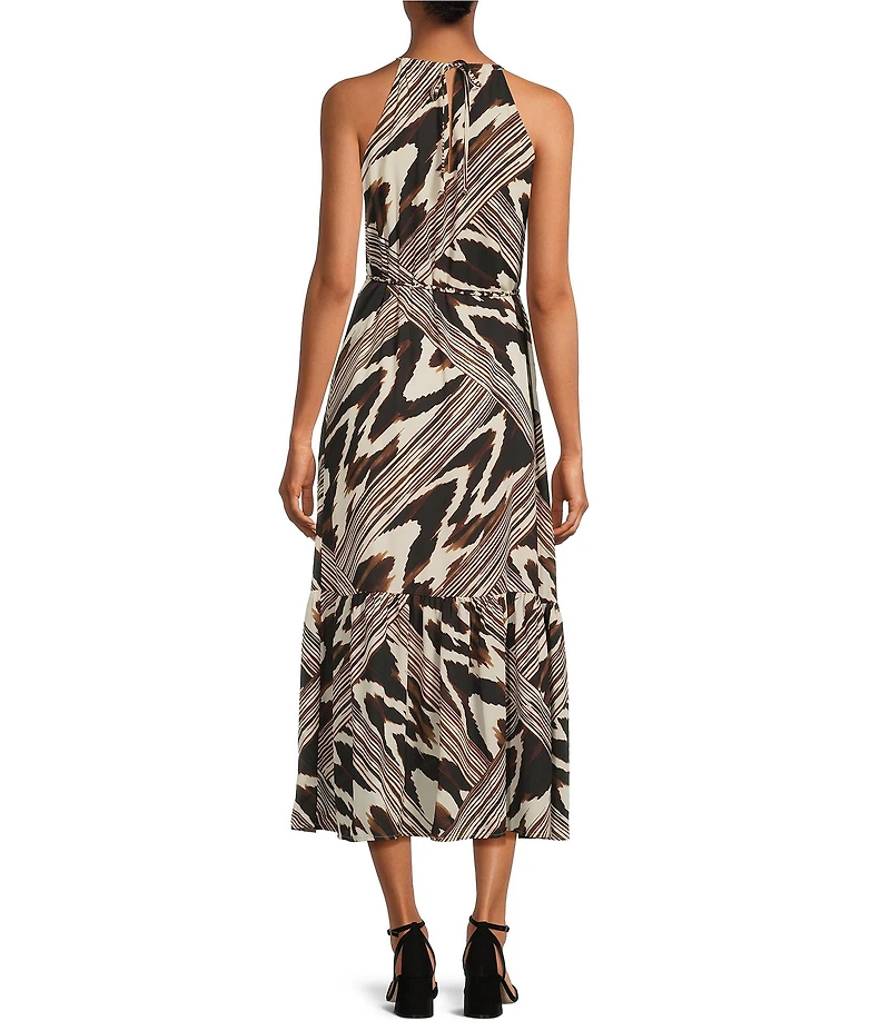 Anne Klein Halter Print Tiered Maxi Dress