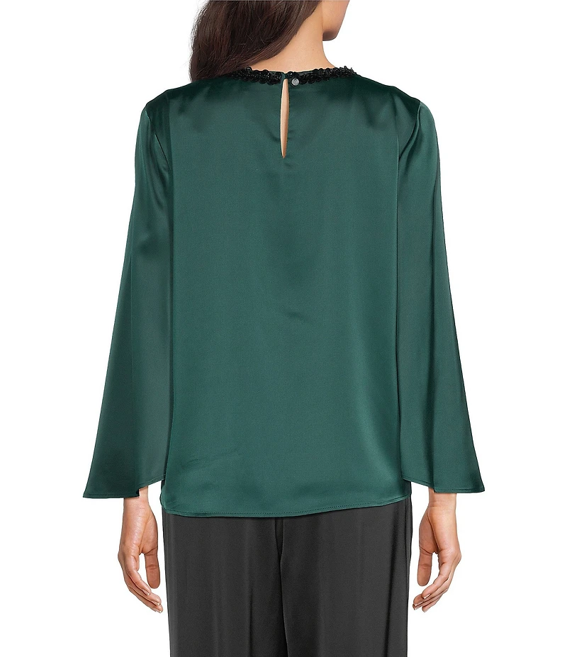 Anne Klein Keyhole Embellished Neck Flutter Sleeve Blouse
