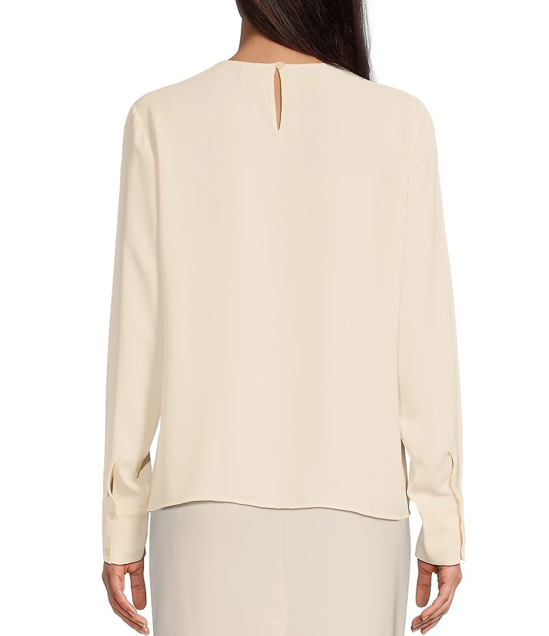 Anne Klein Keyhole Round Neck Long Sleeve Blouse