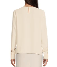 Anne Klein Keyhole Round Neck Long Sleeve Blouse