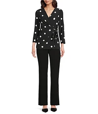 Anne Klein Knit Jersey Polka Dot Print V-Neck 3/4 Sleeve Faux-Wrap Top