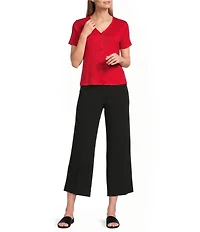 Anne Klein Knit Short Sleeve V Neck With Button Front Top
