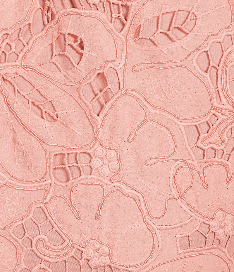 Anne Klein Lace Floral Print Collar Neckline Long Sleeve Scalloped Hem Tiered Belted Shirt Dress