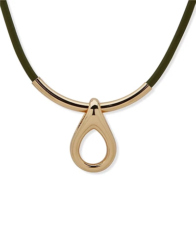 Anne Klein Leather Rounded Teardrop Short Pendant Necklace