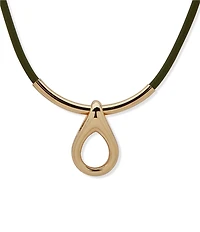 Anne Klein Leather Rounded Teardrop Short Pendant Necklace