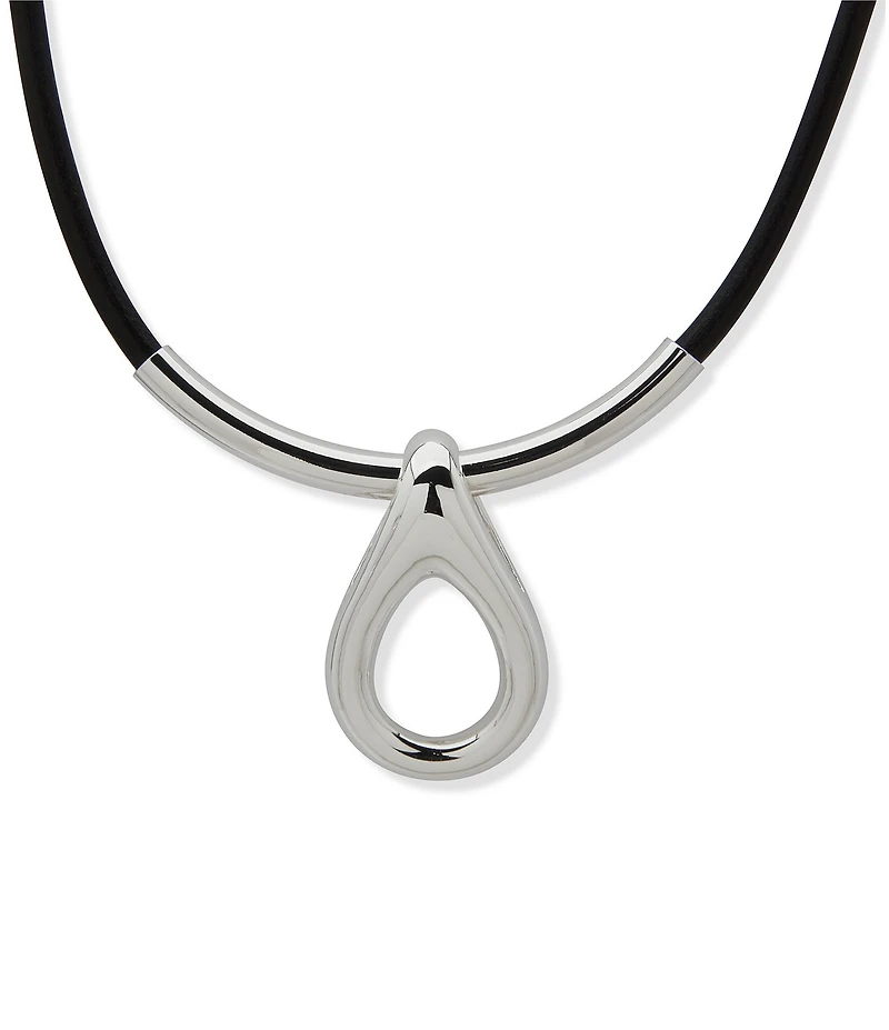 Anne Klein Leather Rounded Teardrop Short Pendant Necklace