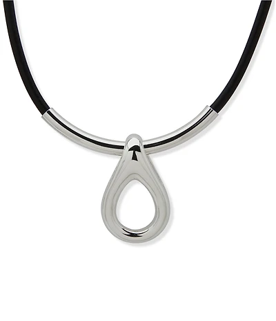 Anne Klein Leather Rounded Teardrop Short Pendant Necklace