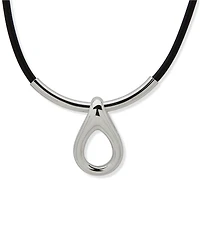 Anne Klein Leather Rounded Teardrop Short Pendant Necklace