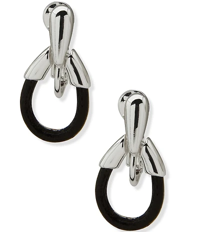 Anne Klein Leather Teardrop Drop Clip Earrings