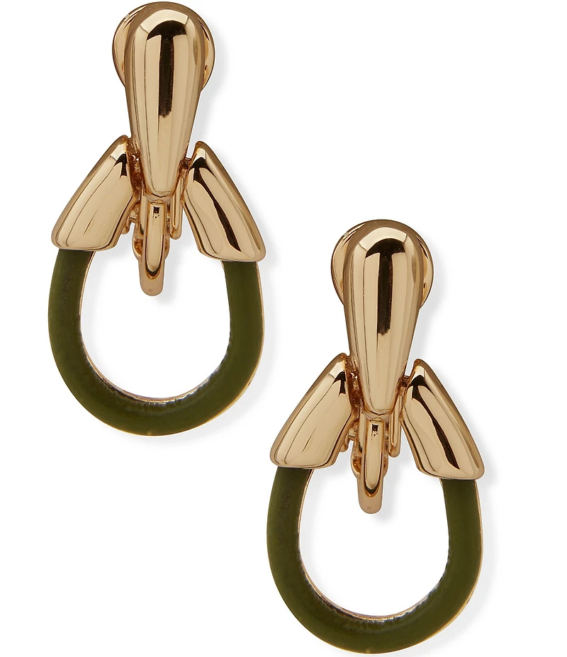 Anne Klein Leather Teardrop Drop Clip Earrings