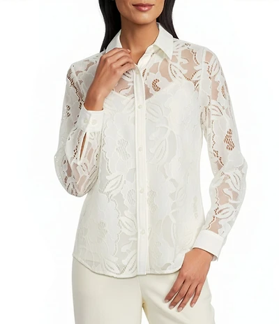 Anne Klein Long Sleeve Lace Button Down Shirt
