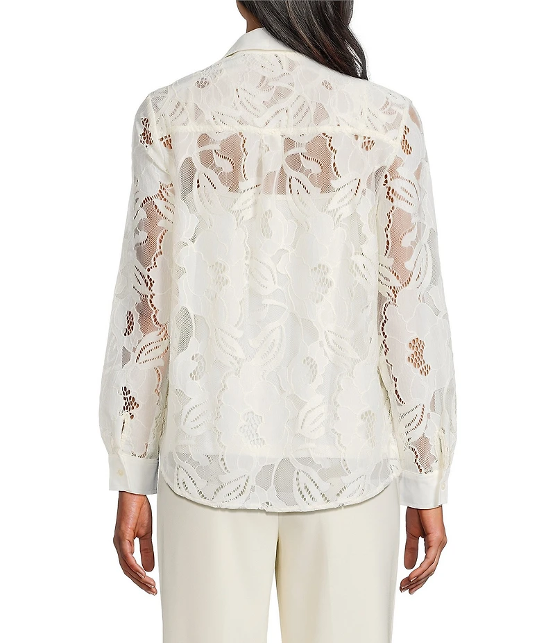 Anne Klein Long Sleeve Lace Button Down Shirt