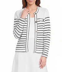 Anne Klein Long Sleeve Stripe Cardigan