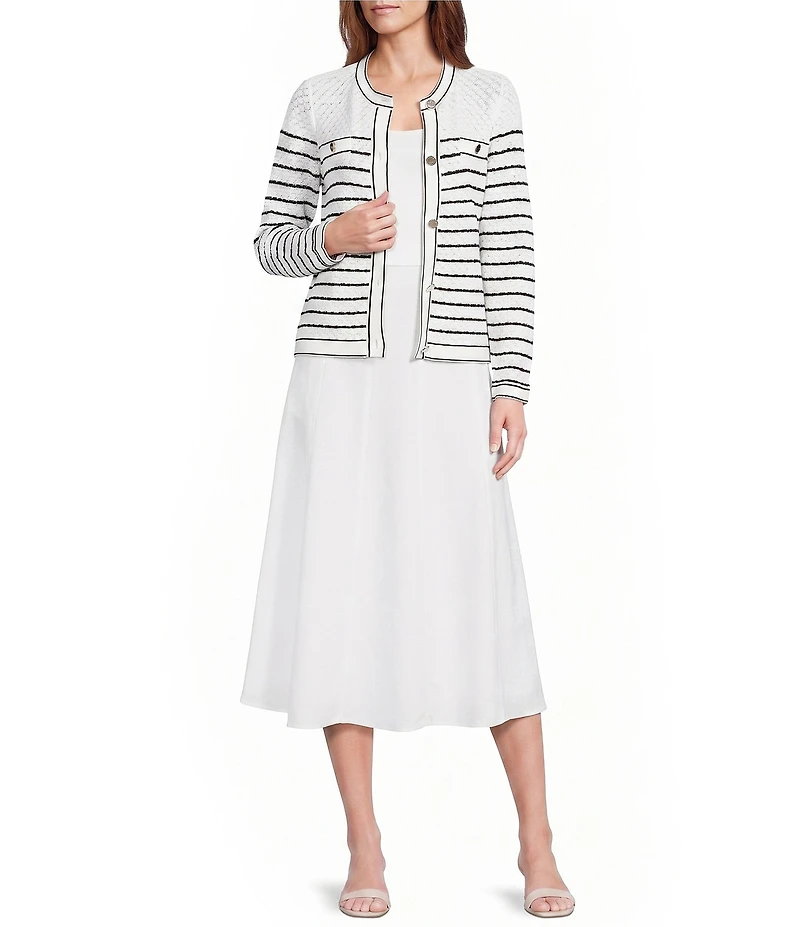 Anne Klein Long Sleeve Stripe Cardigan