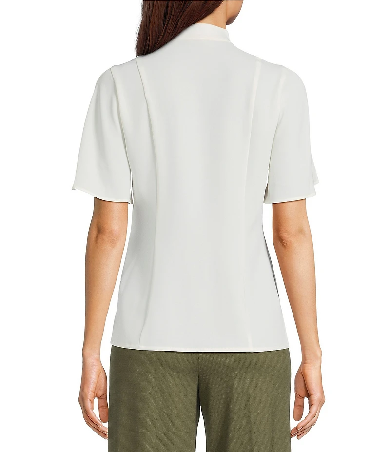 Anne Klein Mandarin Collar Flutter Short Sleeve Button Front Top