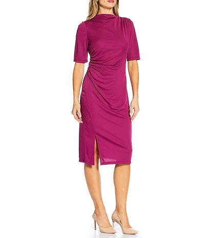Anne Klein Matte Jersey Elbow Sleeve Draped Midi Dress