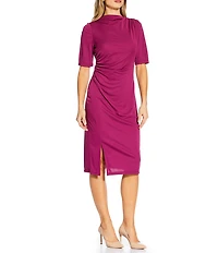 Anne Klein Matte Jersey Elbow Sleeve Draped Midi Dress