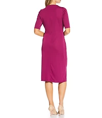 Anne Klein Matte Jersey Elbow Sleeve Draped Midi Dress