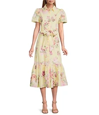 Anne Klein Maxi Floral Print Short Sleeve Tiered Shirt Dress