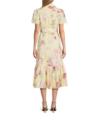 Anne Klein Maxi Floral Print Short Sleeve Tiered Shirt Dress