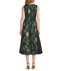 Anne Klein Metallic Jacquard Criss Cross Halter Neck Sleeveless A-line Dress