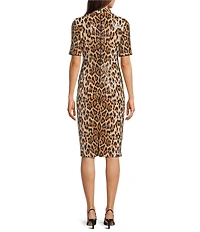 Anne Klein Mock Neck 3/4 Sleeve Sequin Cheetah Print Midi Dress