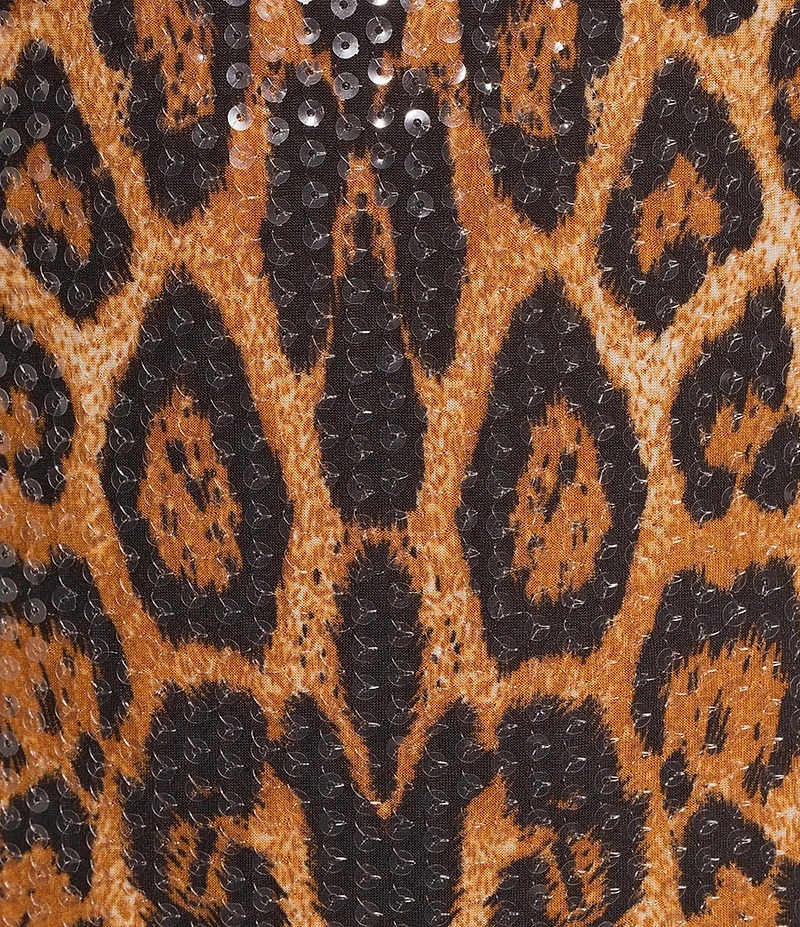 Anne Klein Mock Neck 3/4 Sleeve Sequin Cheetah Print Midi Dress