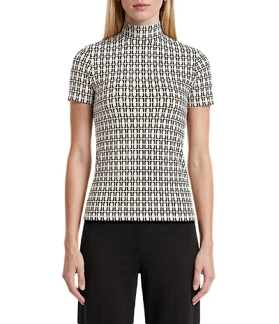Anne Klein Mock Neck Chain Link Print Jersey Knit Top