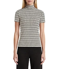 Anne Klein Mock Neck Chain Link Print Jersey Knit Top
