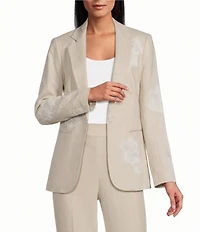 Anne Klein One Button Notch Collar Linen Blend Applique Jacket