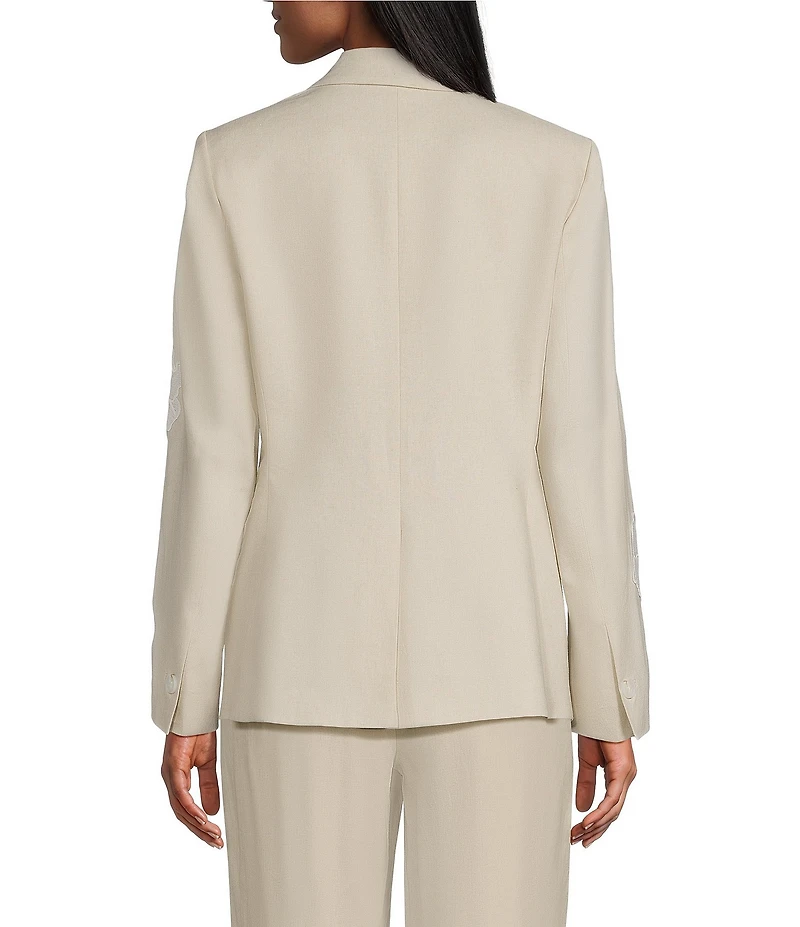 Anne Klein One Button Notch Collar Linen Blend Applique Jacket